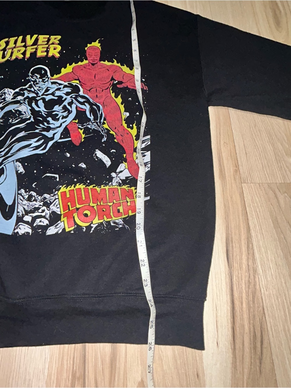 Gildan Black Crewneck Sweatshirt with Silver Surfer & Human Torch Graphic - Picture 6 of 11